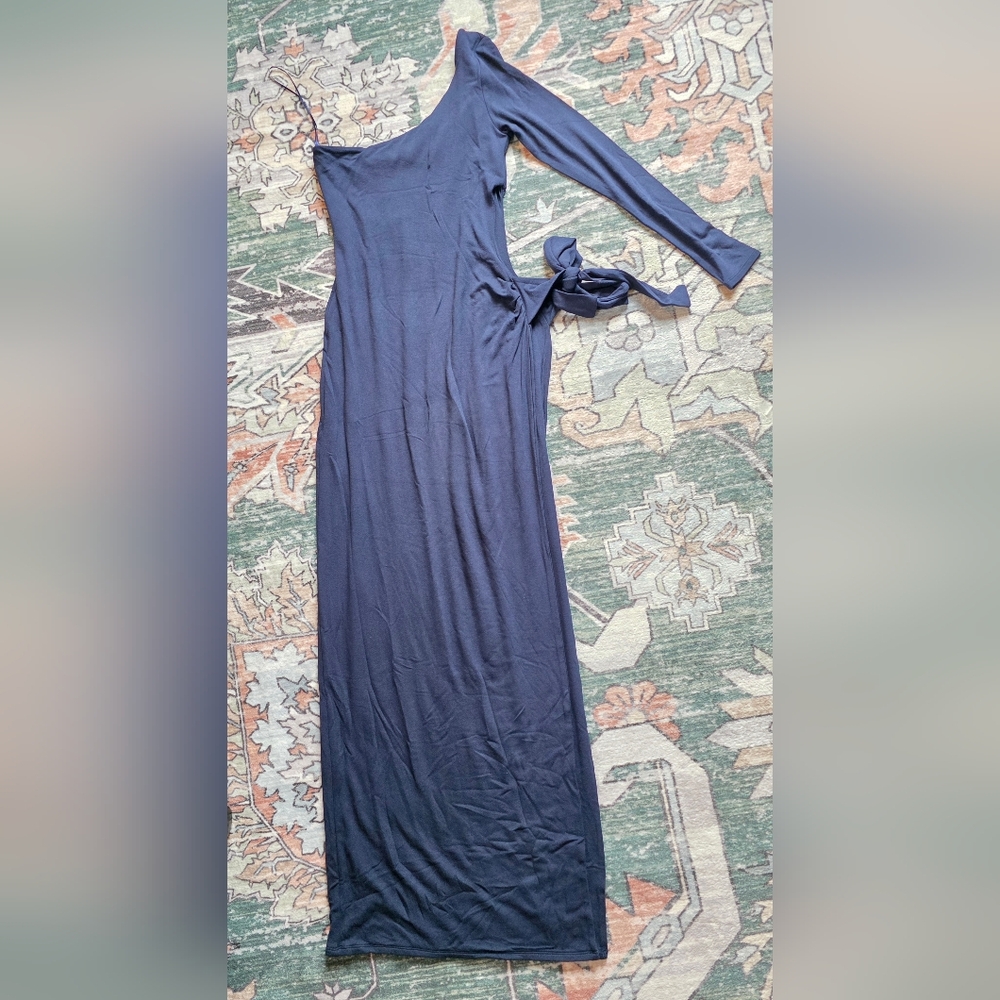 Naked Wardrobe One-Shoulder Side Cutout & Slit Maxi Dress